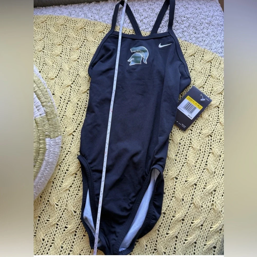Nike Swim MSU Black One-Piece Swimsuit with Spartan Helmet Youth Size 10 - Picture 6 of 9